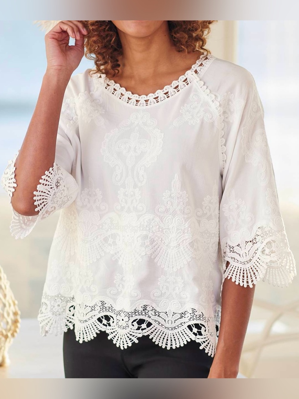 NWOT! NORTHSTYLE Lace Embroidered Boho Top, SMALL, WHITE